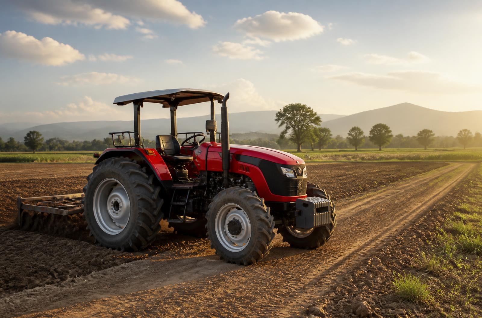 Modern tractor operating in an Indian agricultural field
